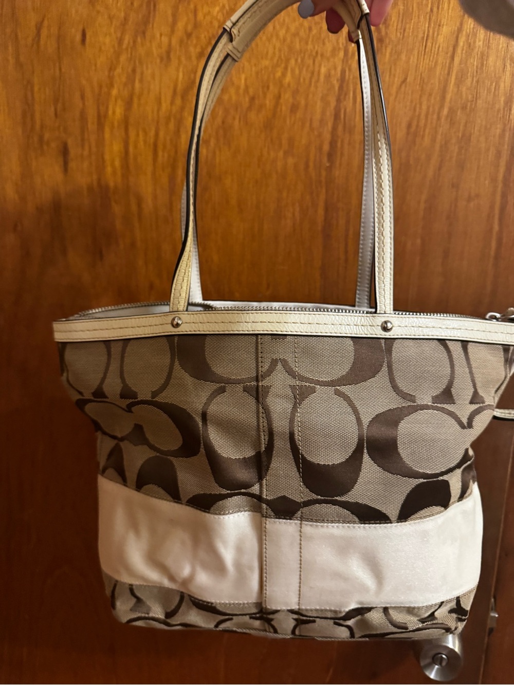 Coach Beige and Brown Signature Canvas Tote